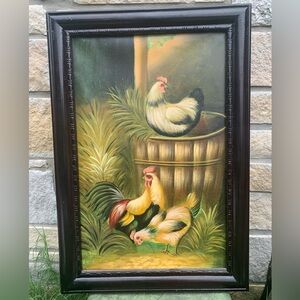 Rooster & Chickens 29.5 x 20.5 inch Painting #2